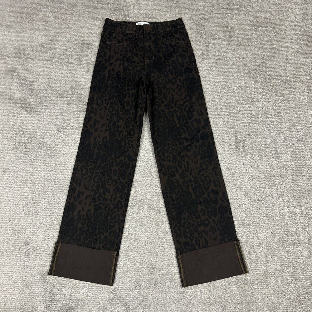 BKE Billie Jeans Womens 26 X 32 Slim Wide Leg Black Brown Animal Print Cuffed